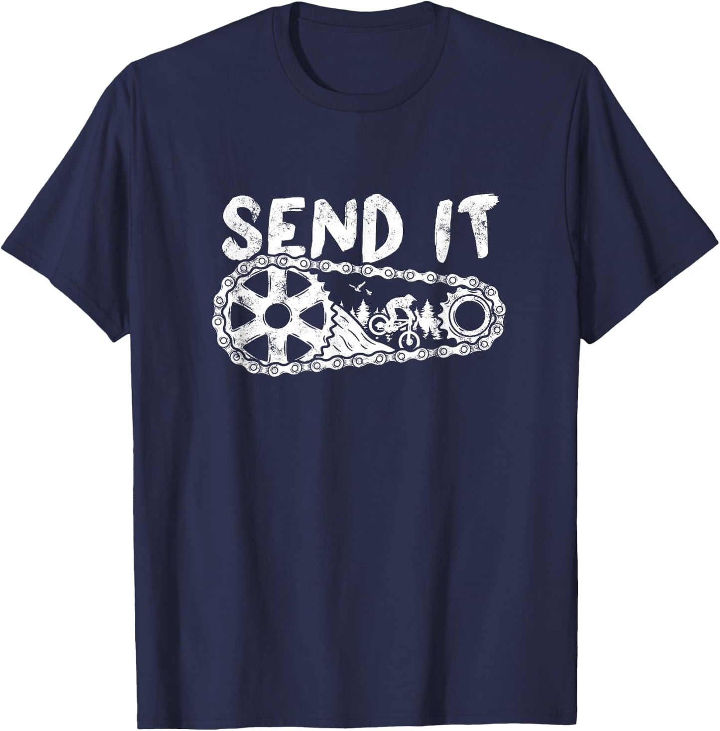 Dirt Biker MTB Cycling Chain Gears Mountain Biking Send It T-Shirt - T-Shirt | Navy