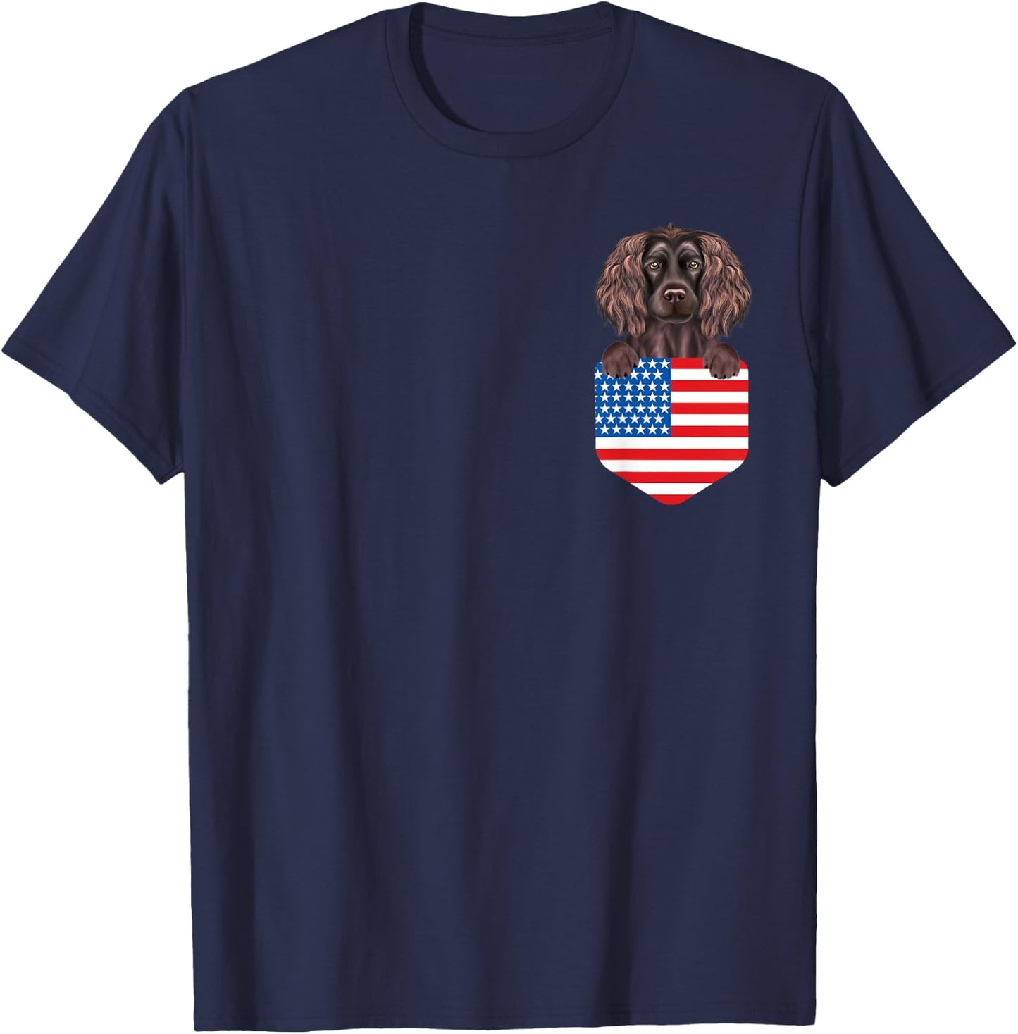 America Flag Boykin Spaniel Dog In Pocket T-Shirt - T-Shirt | Navy