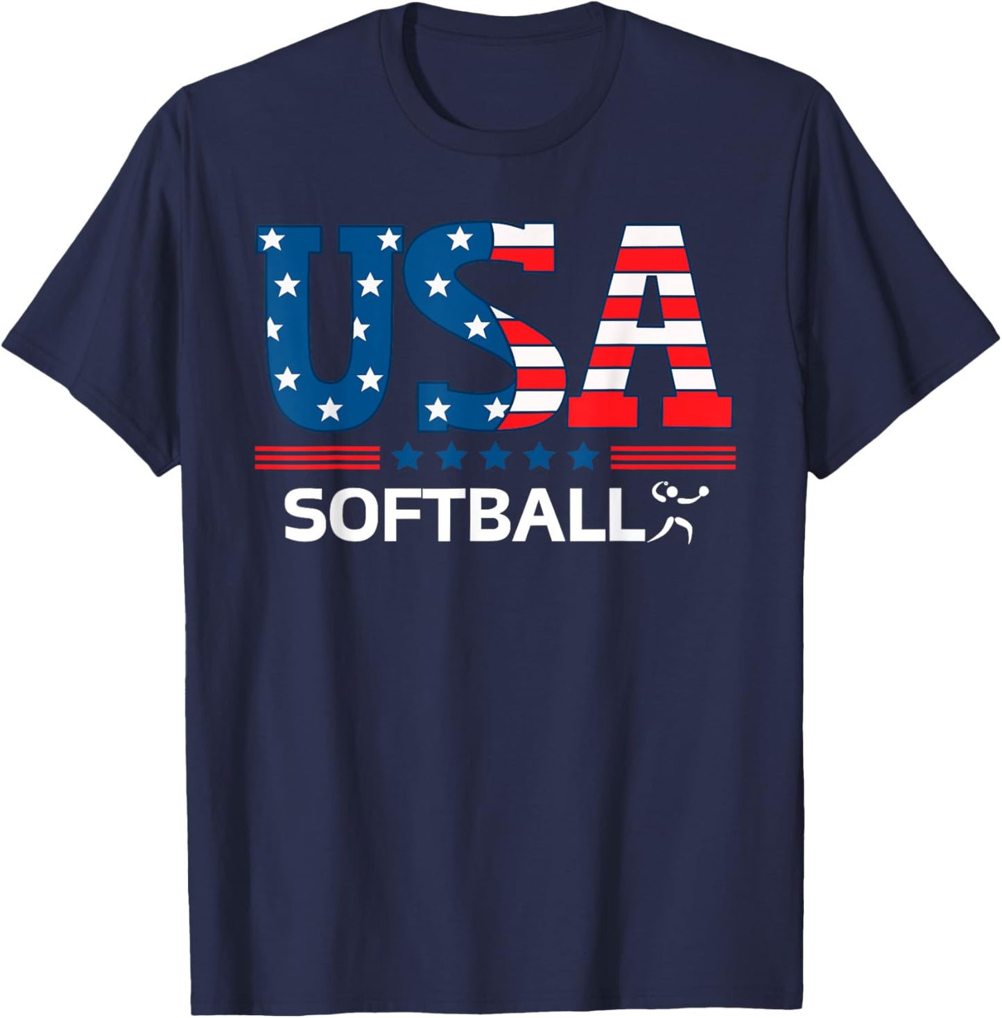 Softball United States Flag Softball USA Team Sport Softball T-Shirt - T-Shirt | Navy