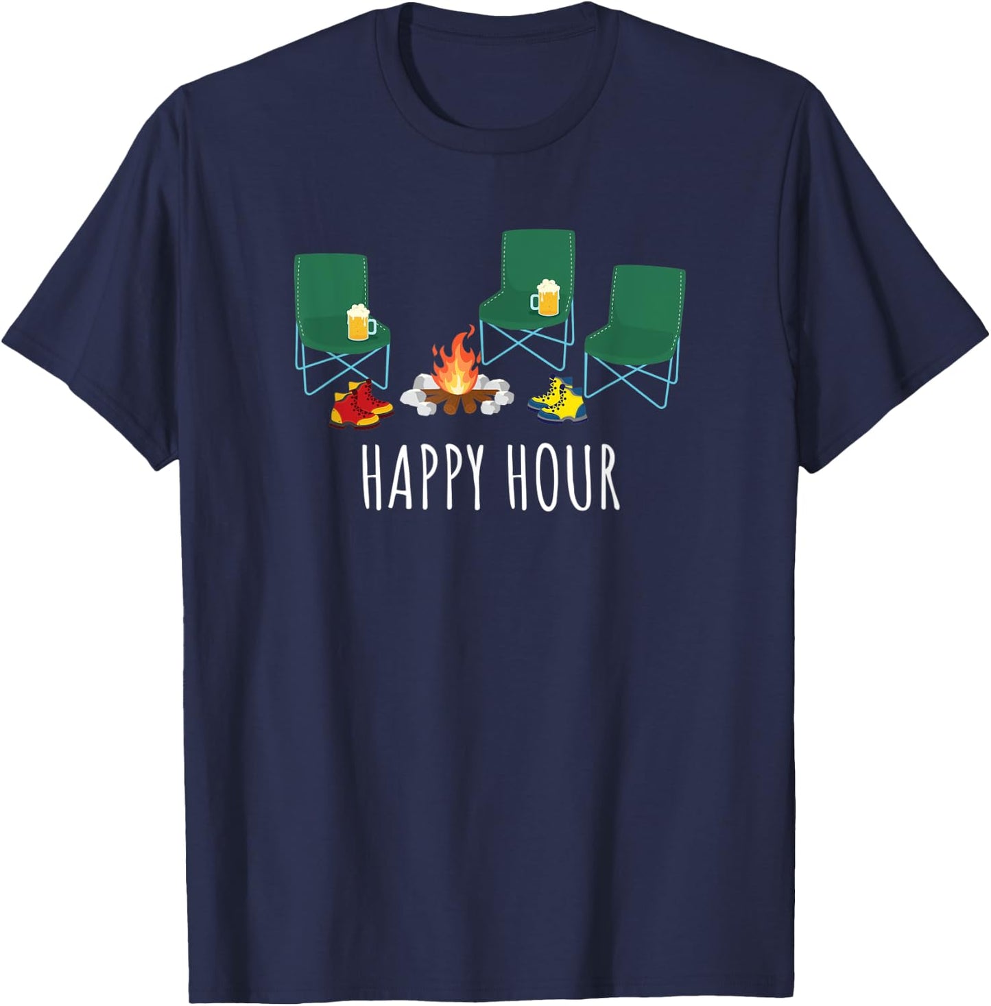 Camping Happy Hour Campfire Beer Drinking Camp Chairs T-Shirt - T-Shirt | Navy