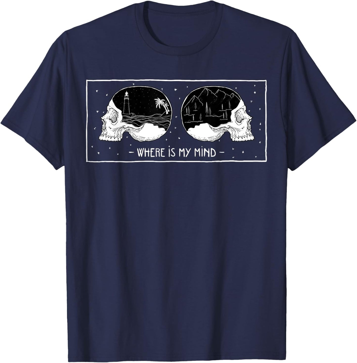 Where Is My Mind - Skeleton - Nature Graphic T-Shirt - T-Shirt | Navy