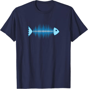 Fish bone sound waves music pulse audio equalizer heartbeat T-Shirt - T-Shirt | Navy