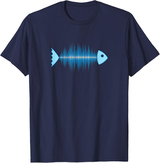 Fish bone sound waves music pulse audio equalizer heartbeat T-Shirt - T-Shirt | Navy