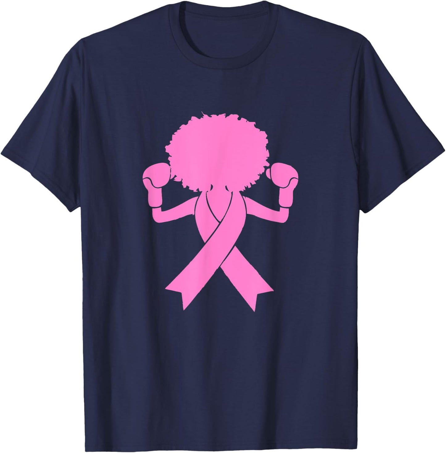 Pink Ribbon Warrior Fighter Breast Cancer Awareness T-Shirt - T-Shirt | Navy