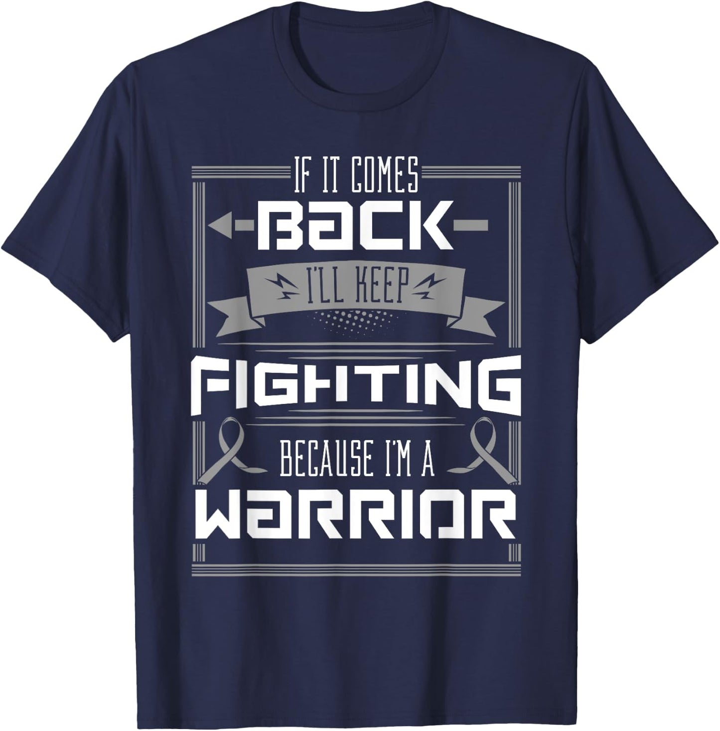 Brain Cancer Awareness Tumor Patient Survivor Gray Ribbon T-Shirt - T-Shirt | Navy