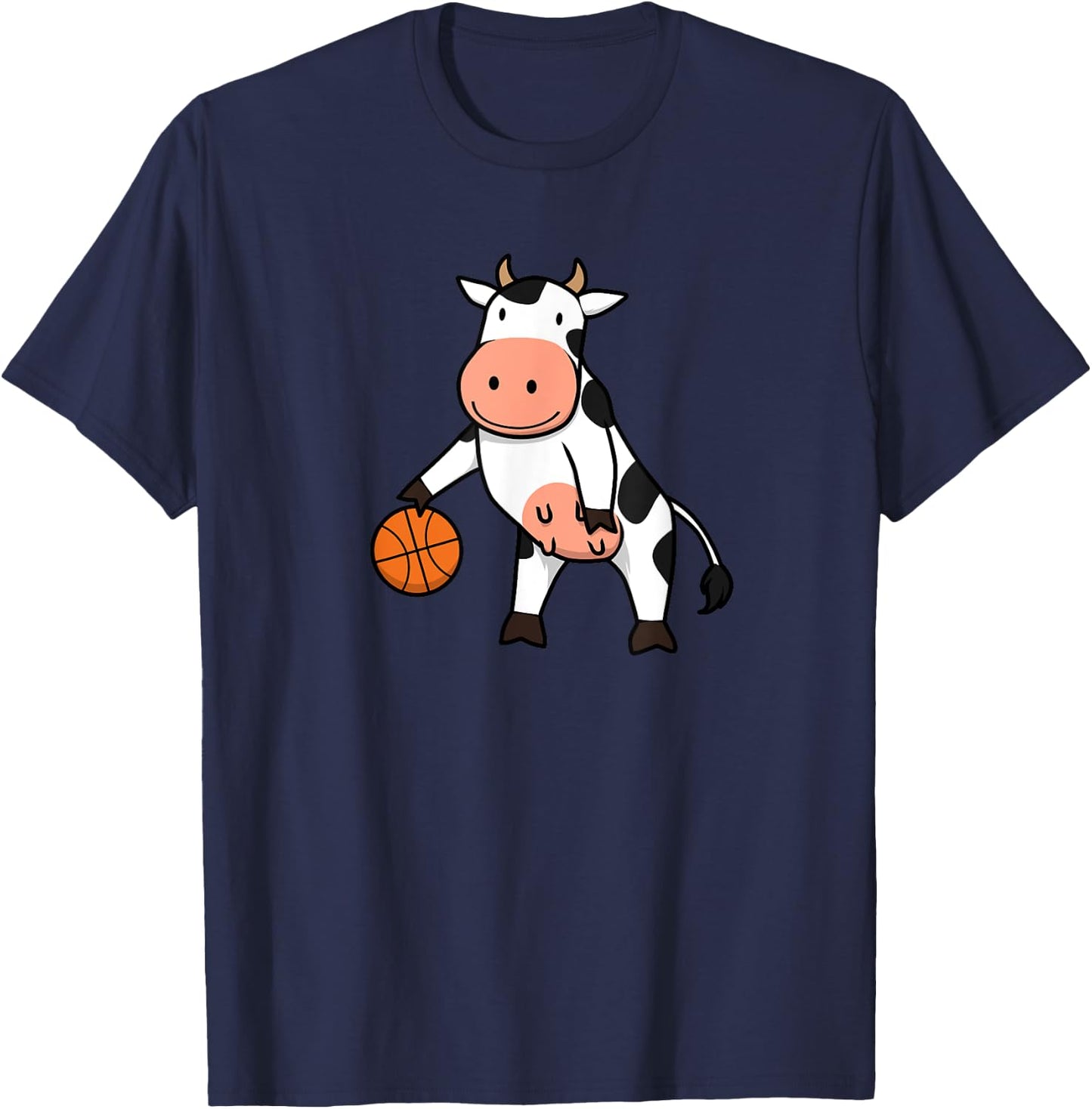 Cow Playing Basketball Ironic Ball Sports Hobby T-Shirt - T-Shirt | Navy