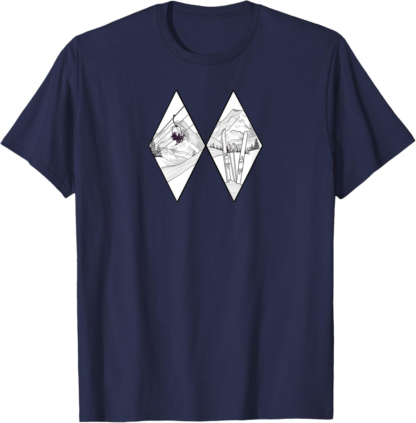 Graphic Difficult Run Marker Ski Snowboard Ski Lift Mountain T-Shirt - T-Shirt | Navy