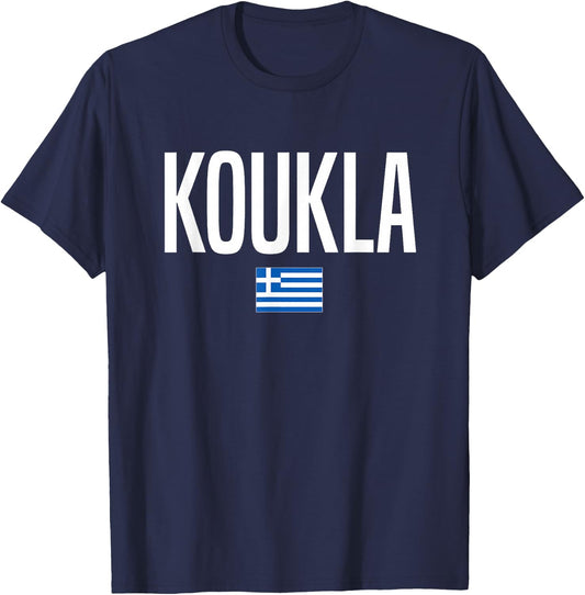 Greek Phrases Gifts Co. Koukla in Greek Greece - -Adults, Black, Small, Short Sleeve, Crew Collar, Modern, Quick Dry, Spring T-Shirt - T-Shirt | Navy