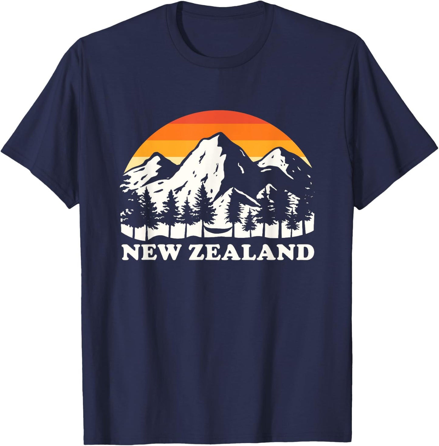 Retro Hiking Mountains New Zealand T-Shirt - T-Shirt | Navy