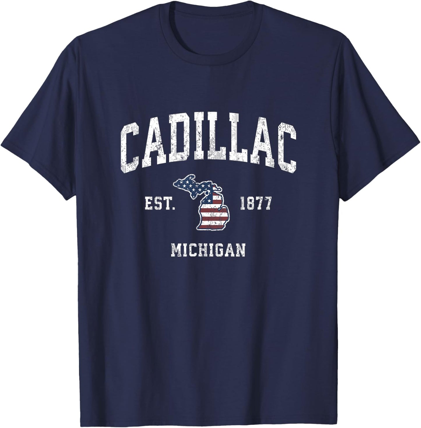 Cadillac Michigan MI Vintage American Flag Sports Design T-Shirt - T-Shirt | Navy