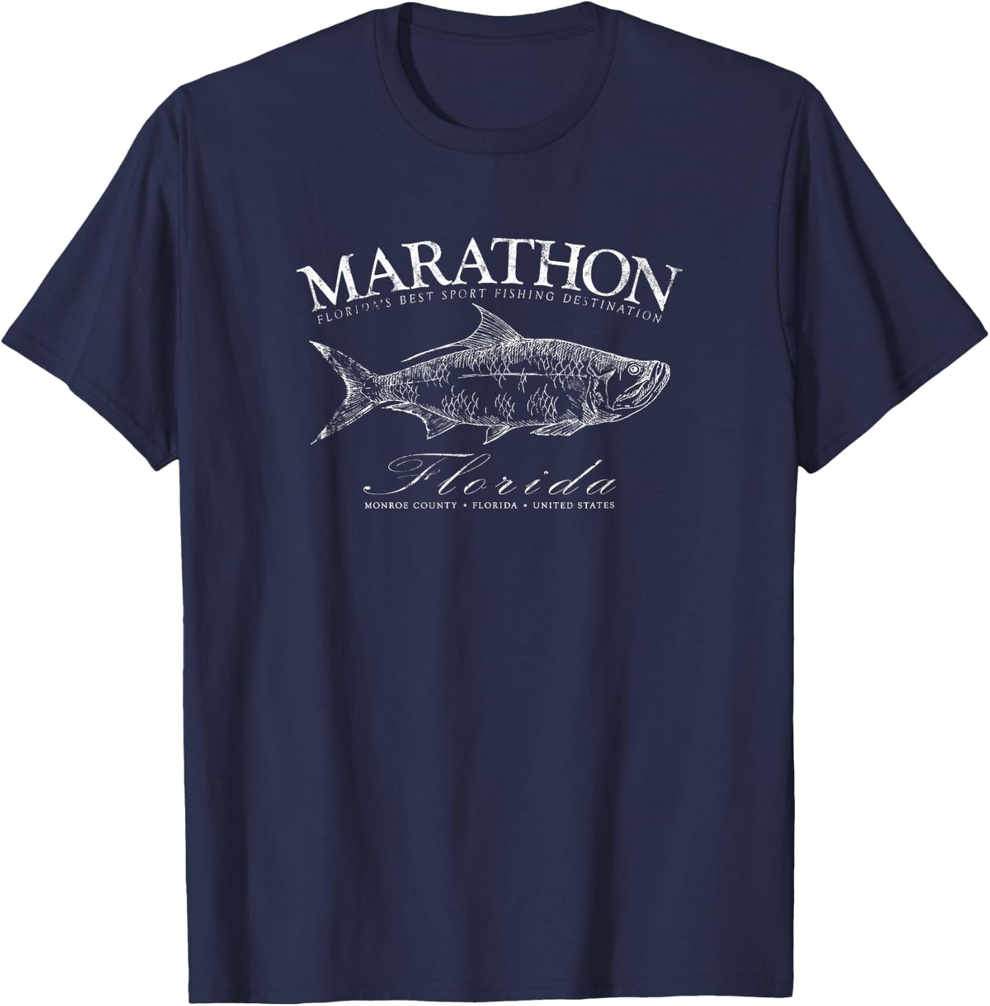 Marathon Tarpon Fishing in Monroe County Florida Keys T-Shirt - T-Shirt | Navy