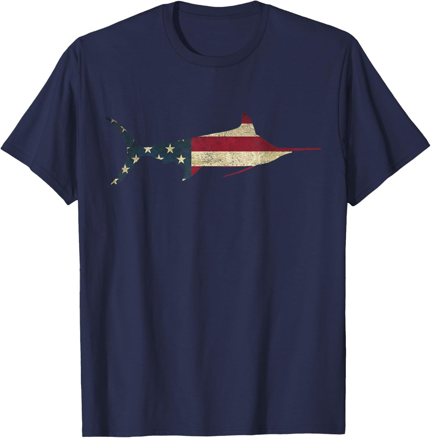 Marlin Fishing American Flag Vintage Patriotic Fisherman T-Shirt - T-Shirt | Navy