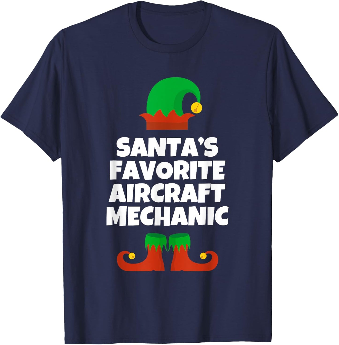 Santas Favorite Aircraft Mechanic Hat Christmas Funny Pj T-Shirt - T-Shirt | Navy