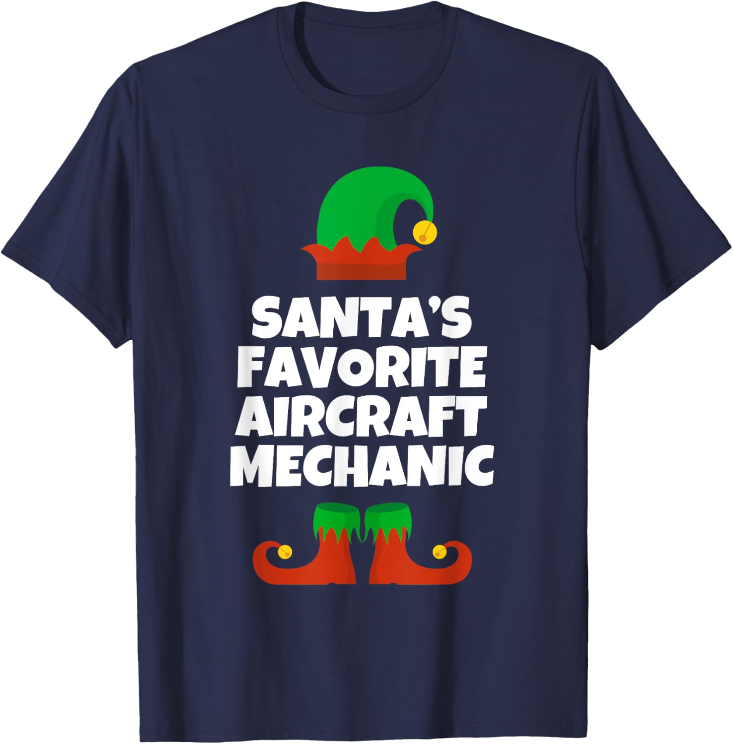 Santas Favorite Aircraft Mechanic Hat Christmas Funny Pj T-Shirt - T-Shirt | Navy