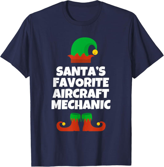 Santas Favorite Aircraft Mechanic Hat Christmas Funny Pj T-Shirt - T-Shirt | Navy