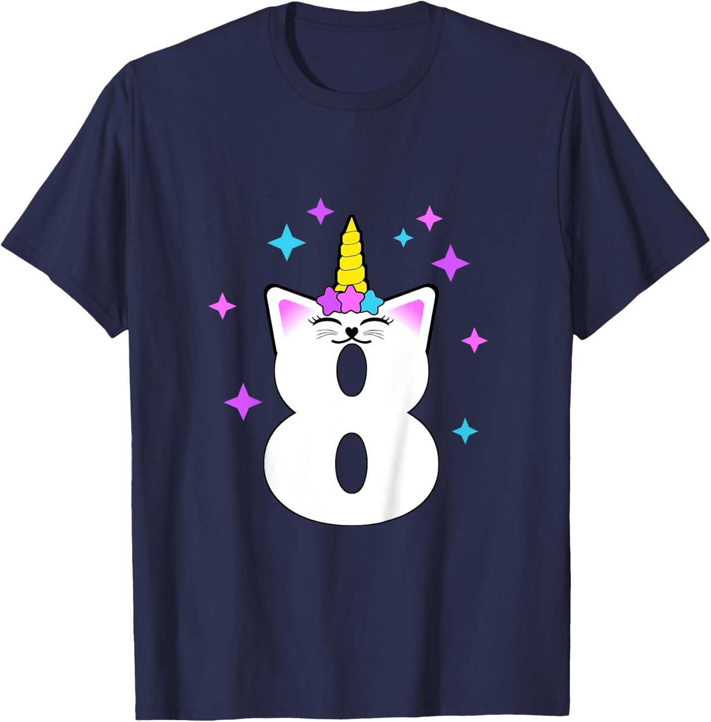 8 Year Old Cat Unicorn Caticorn 8th Birthday Party Girls T-Shirt - T-Shirt | Navy