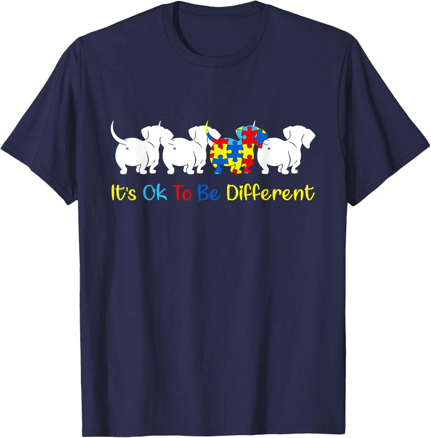 Dachshund It's Ok To Be Different Autism Awareness Kids T-Shirt - T-Shirt | Navy