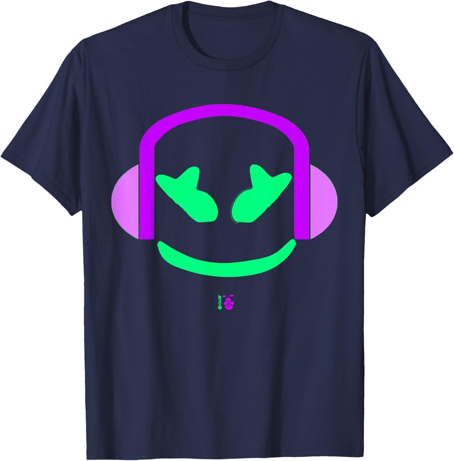 Marshmallow Purple Angry Face Headphones T-Shirt - T-Shirt | Navy