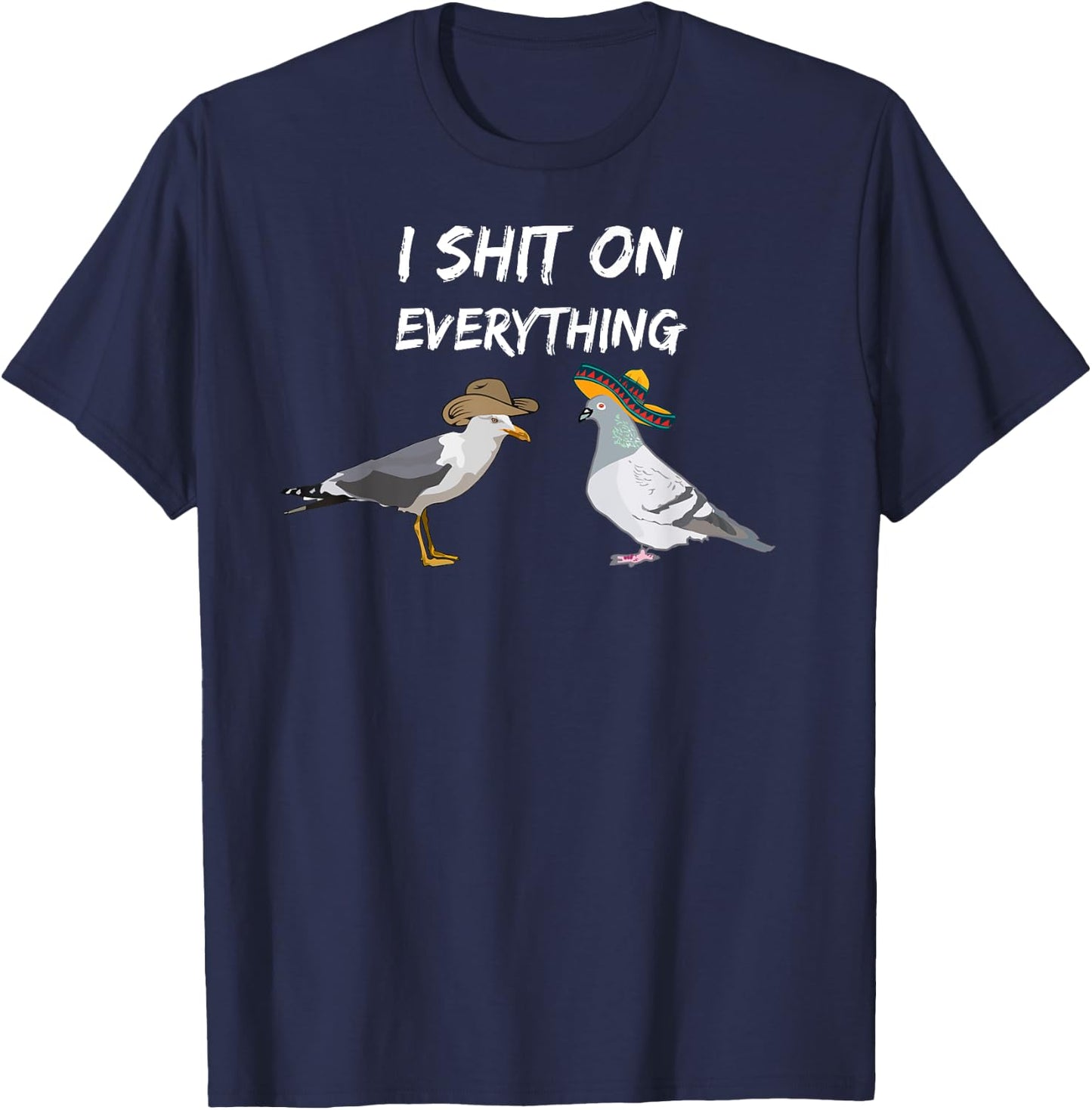 Funny Pigeon birds with sombrero and Seagull cowboy hat fun T-Shirt - T-Shirt | Navy
