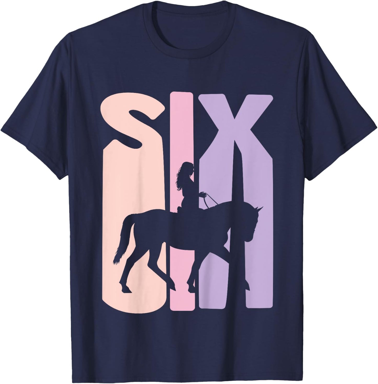 6th Birthday Gift Horse Rider Fan 6 Years Girls T-Shirt - T-Shirt | Navy