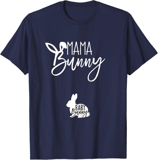 TeylieDesign Women's Pregnant Easter Pregnancy Announcement Mama Bunny Baby Bunny T-Shirt - T-Shirt | Navy