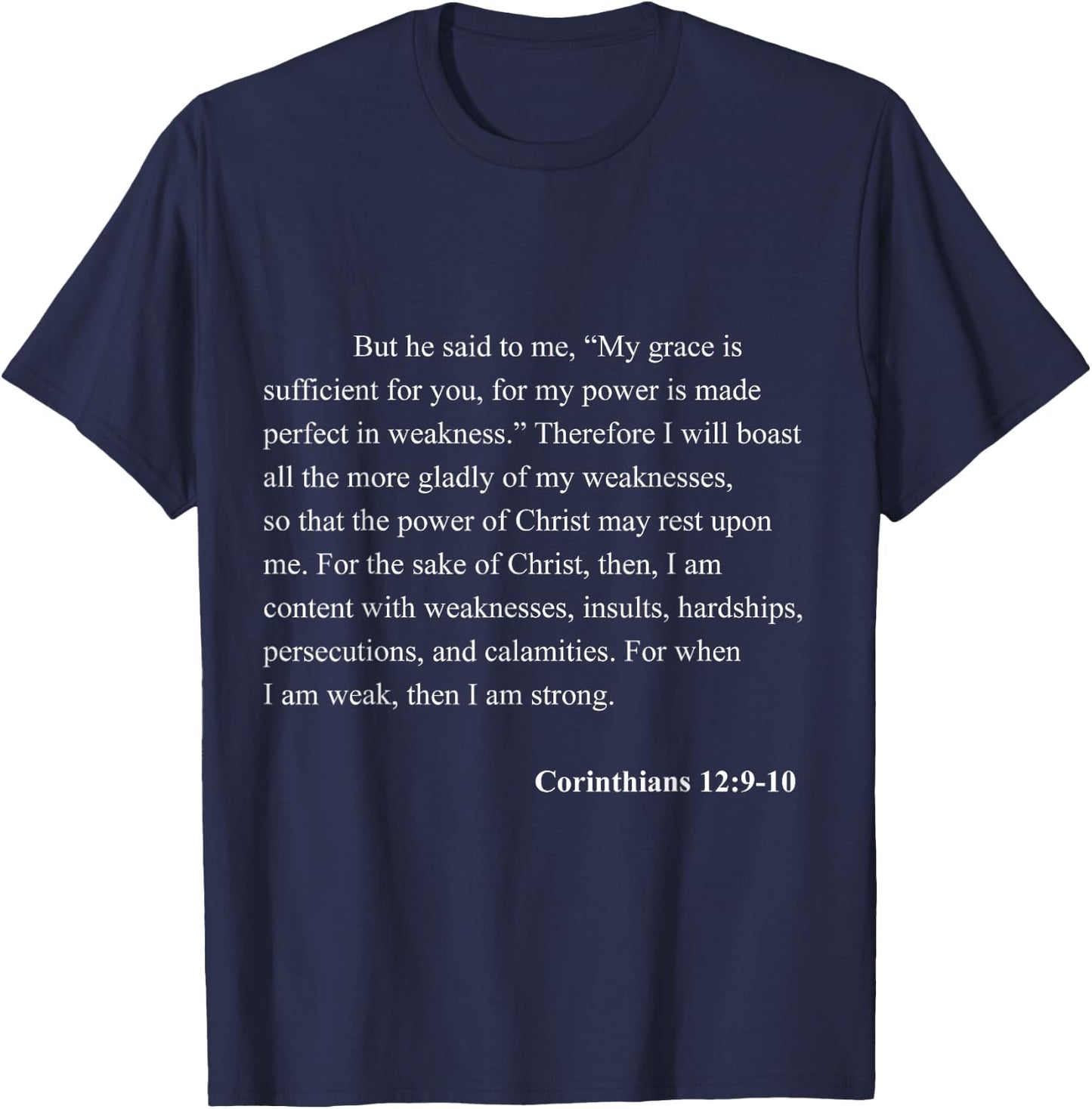 Bible Verse Corinthians 12:9-10 Christian Jesus Psalm T-Shirt - T-Shirt | Navy