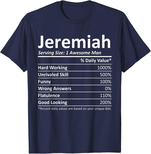 JEREMIAH Nutrition Funny Birthday Personalized Name Gift T-Shirt - T-Shirt | Navy