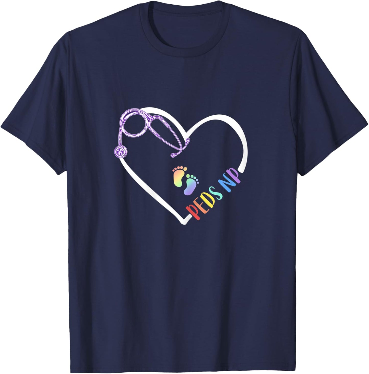 Peds NP Pediatric Nurse Practitioner- Footprints in Heart T-Shirt - T-Shirt | Navy