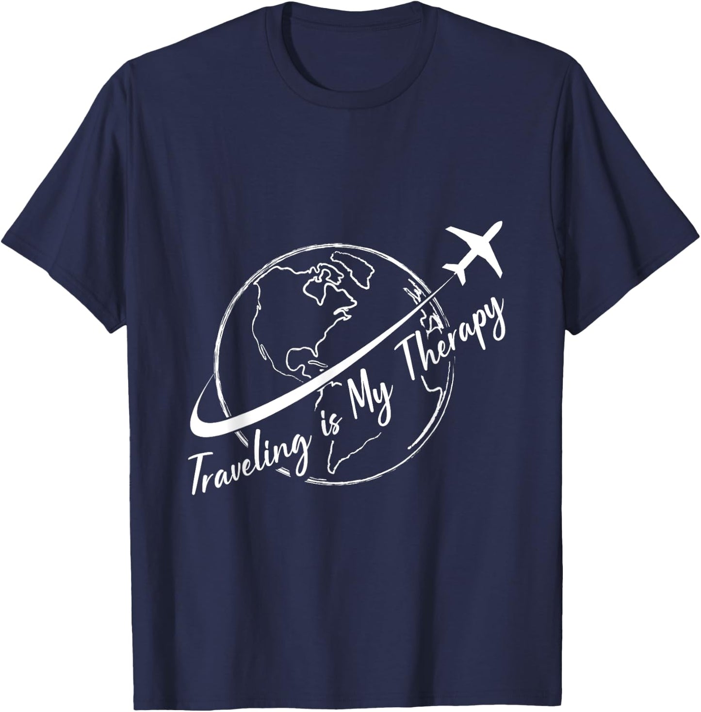 Traveling Lover Travel Cute Traveling Is My Therapy Airplane T-Shirt - T-Shirt | Navy