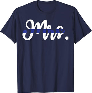 Proud Wife of A Police Officer Thin Line in Blue Shirt T-Shirt - T-Shirt | Navy