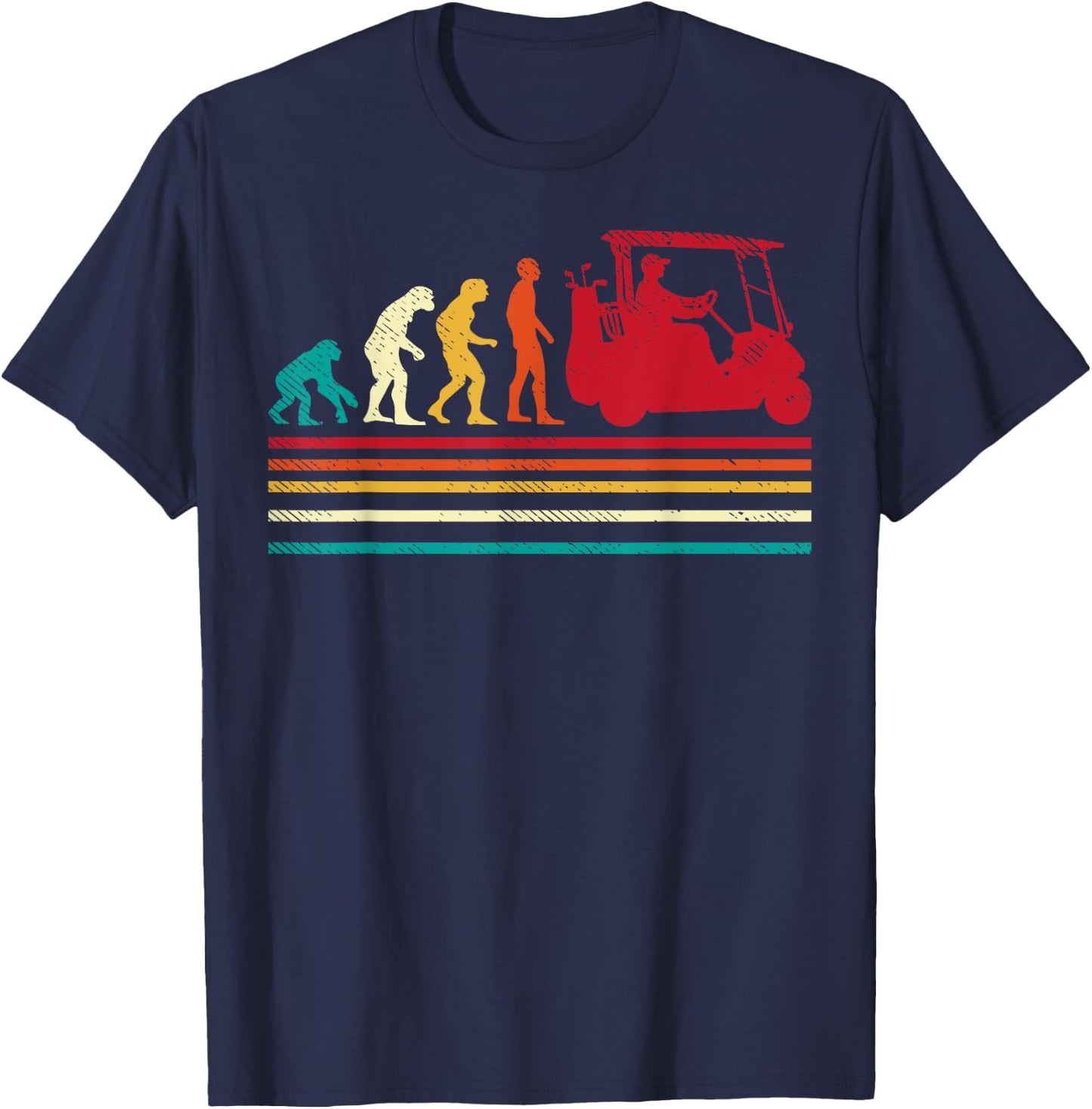 Human Evolution Golf Cart Funny Golfing Golfer Men Women T-Shirt - T-Shirt | Navy