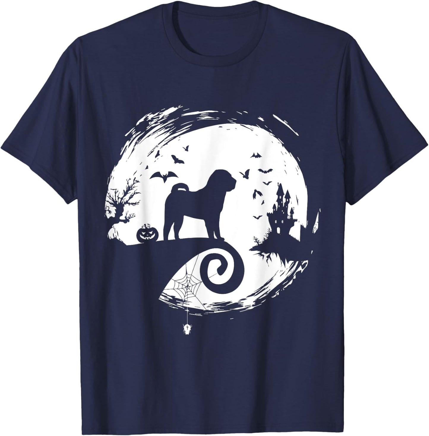 CHINESE SHAR-PEI Halloween Costume Moon Silhouette Horror T-Shirt - T-Shirt | Navy