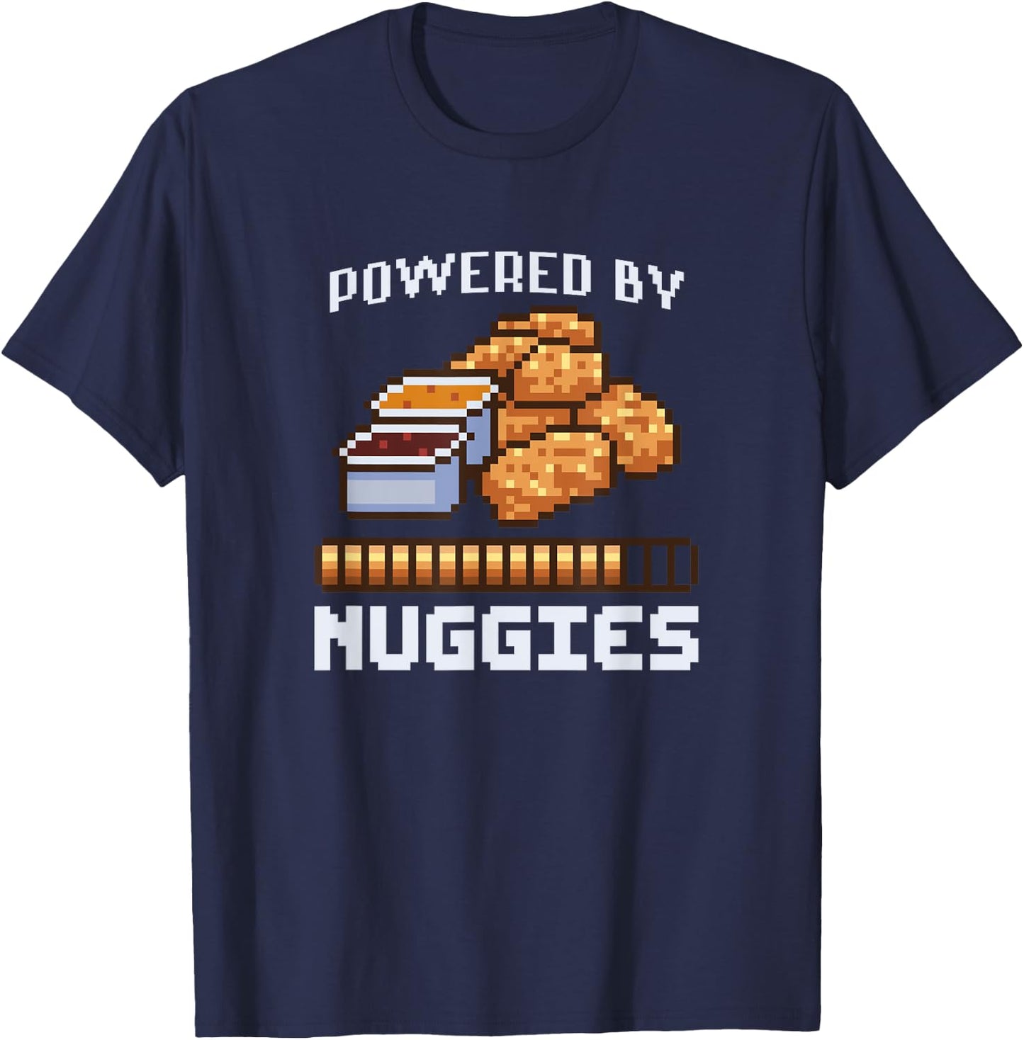 Power By Nuggies Pixalated Art Style Chicken Nugget Funny T-Shirt - T-Shirt | Navy