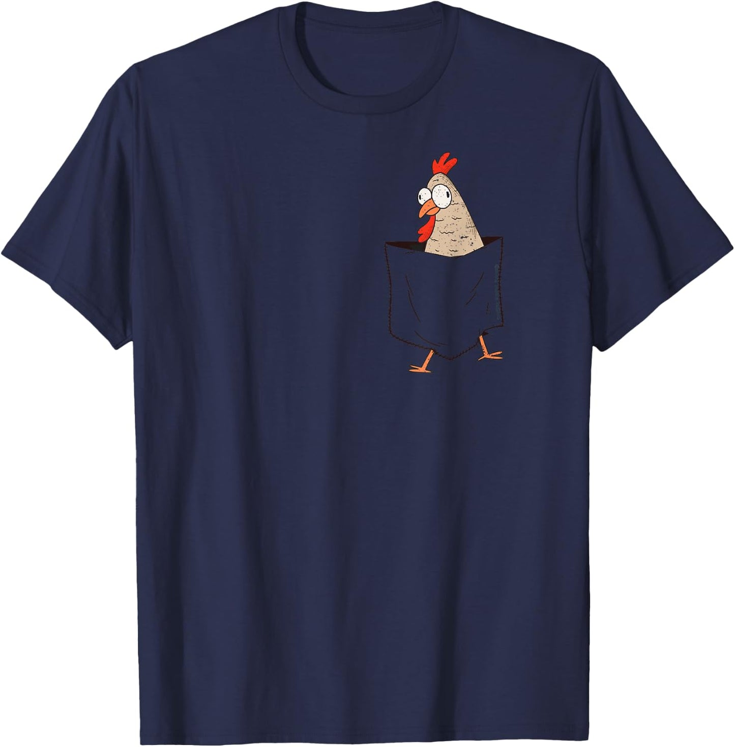 Cute and Funny Chicken in a Fake Pocket - Chicken Lovers T-Shirt - T-Shirt | Navy