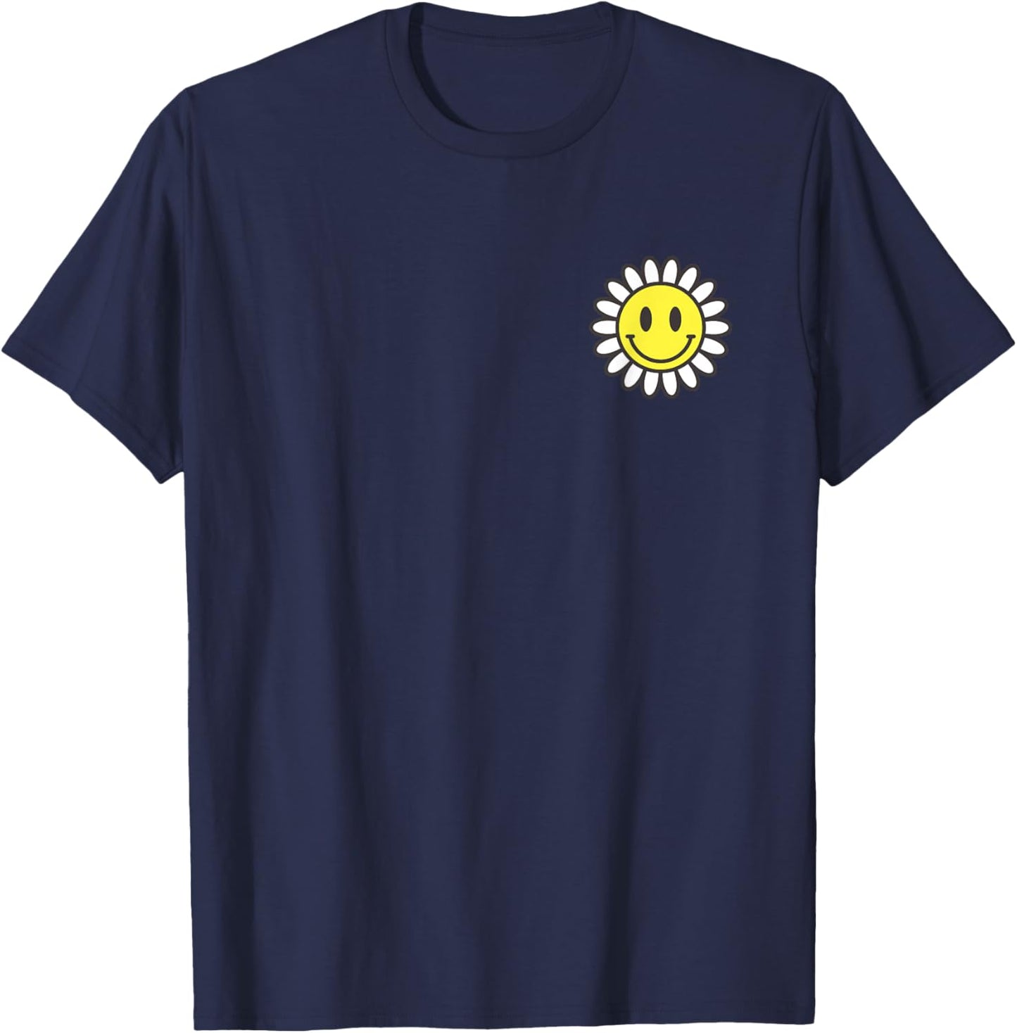 Retro Happy Smiling Smile Face Daisy Flower Cute Pocket Logo T-Shirt - T-Shirt | Navy