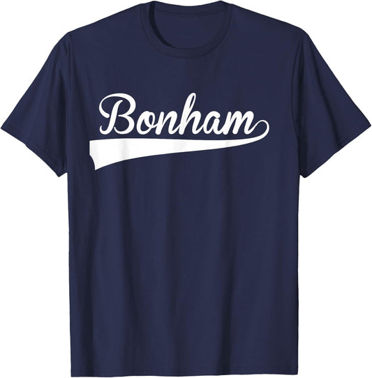 BONHAM Baseball Vintage Retro Font T-Shirt - T-Shirt | Navy