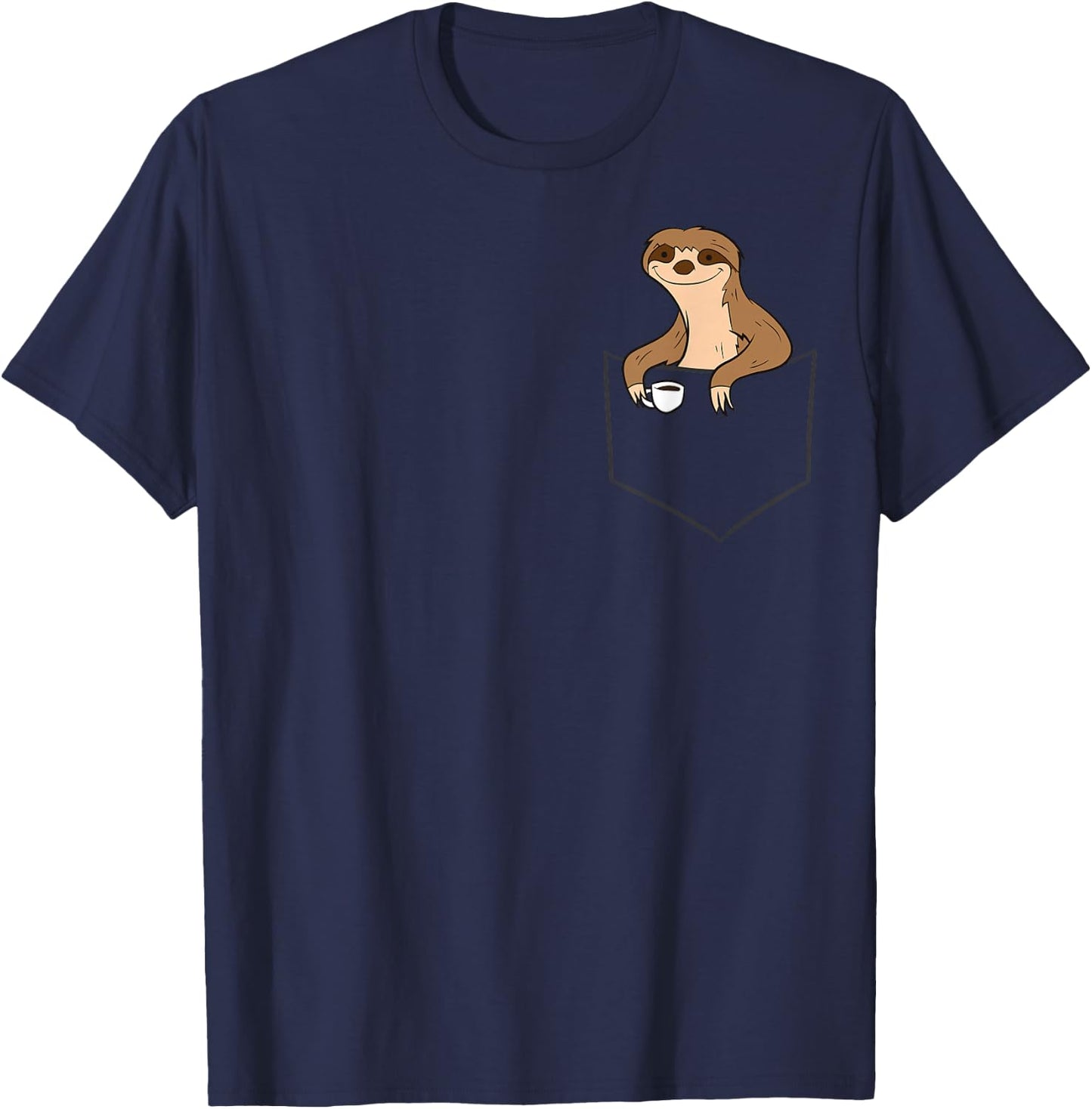 Cute Sloth With Coffee In The Pocket Sloth With Coffee T-Shirt - T-Shirt | Navy