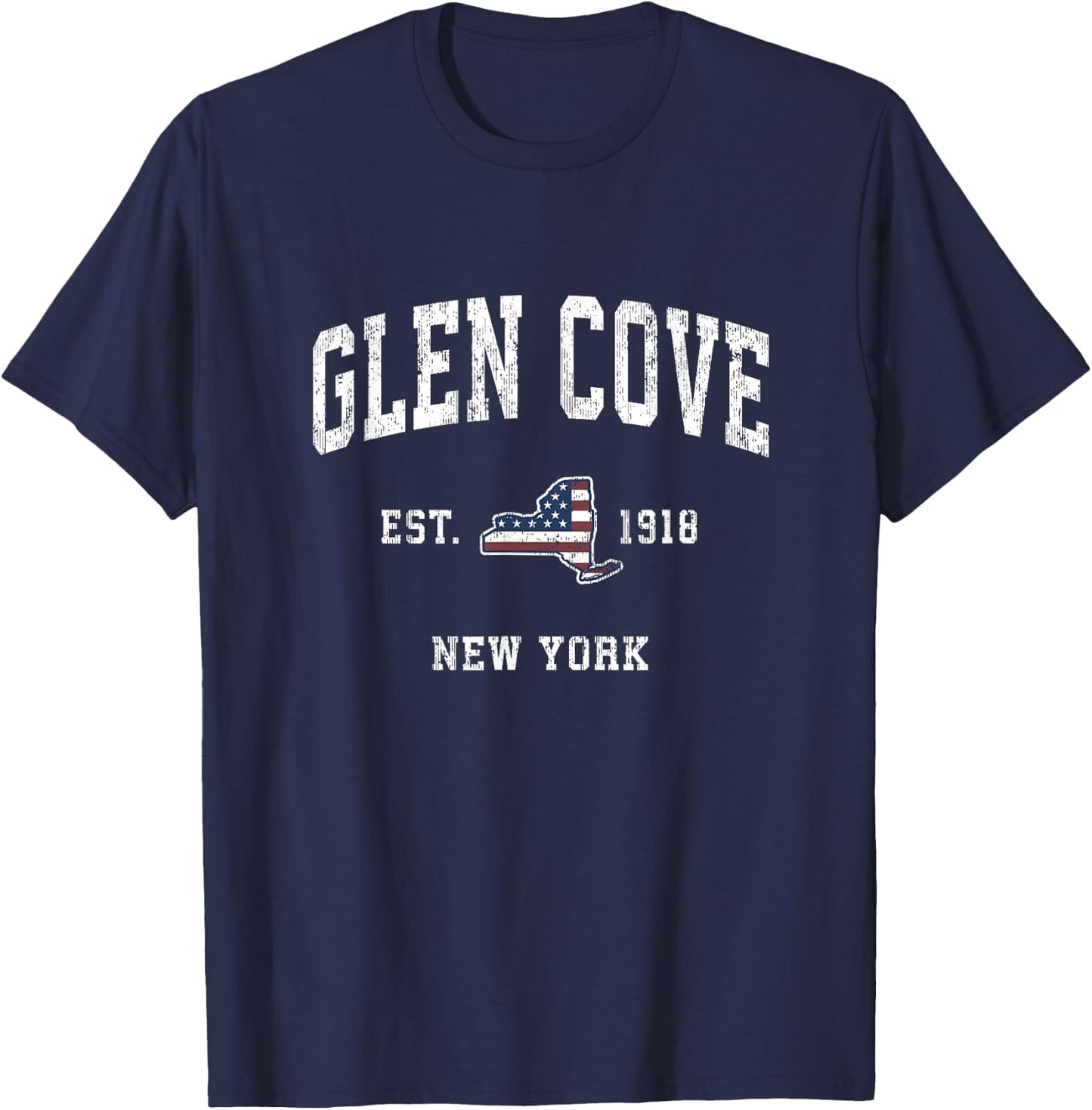 Glen Cove New York NY Vintage American Flag Sports Design Women Kids Men T-Shirt - T-Shirt | Navy