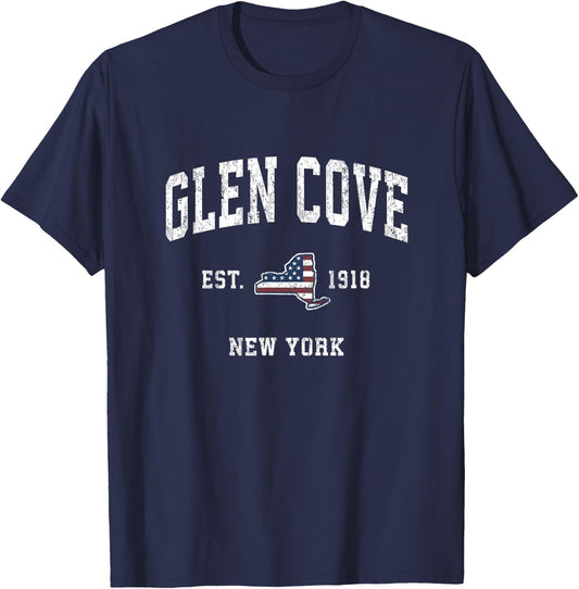Glen Cove New York NY Vintage American Flag Sports Design Women Kids Men T-Shirt - T-Shirt | Navy