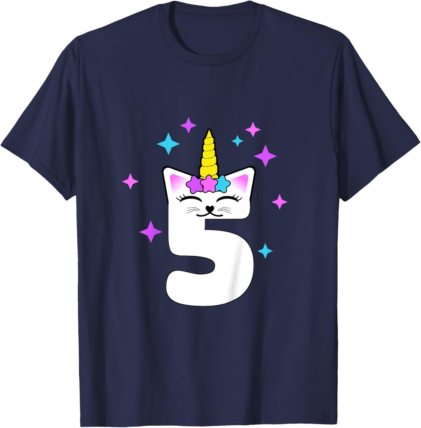 5 Year Old Cat Unicorn Caticorn 5th Birthday Party Girls T-Shirt - T-Shirt | Navy