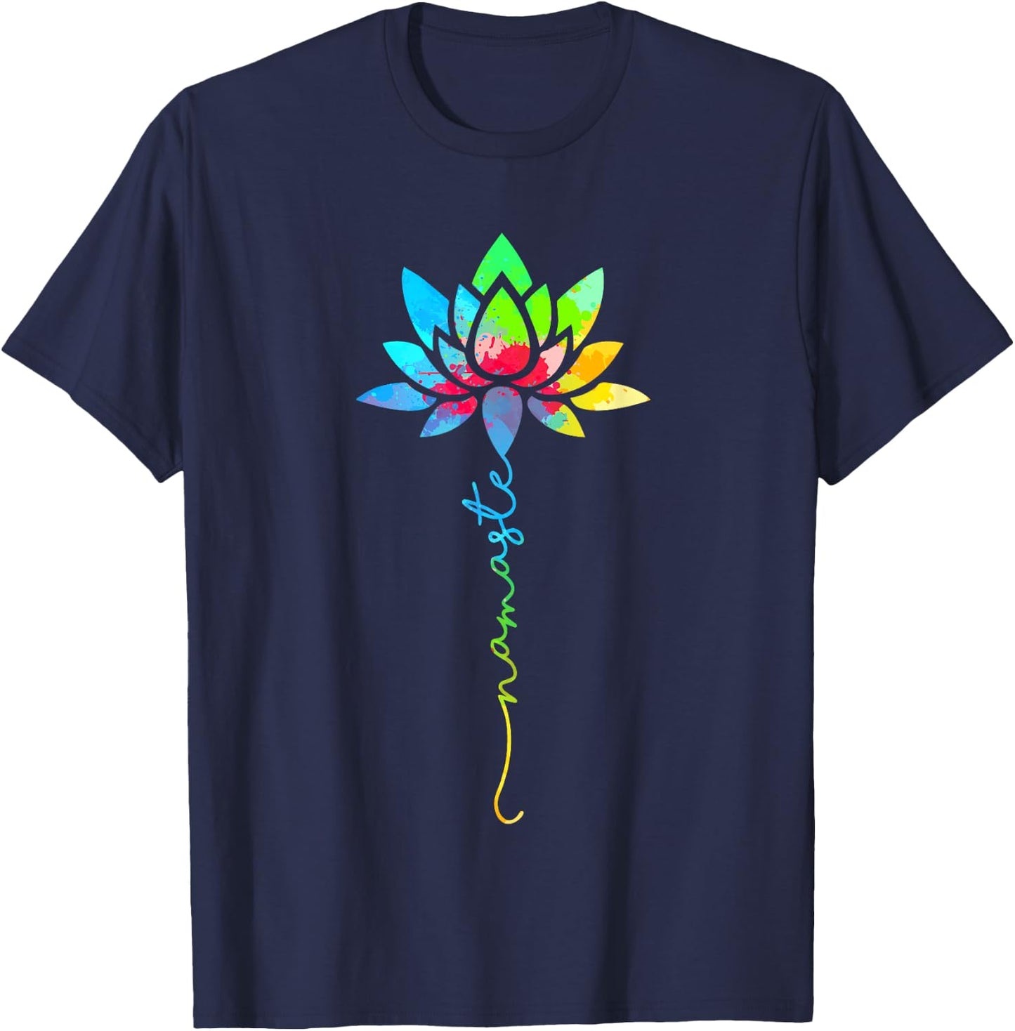 Namaste Rainbow Mandala Lotus Flower Meditation Yoga T-Shirt - T-Shirt | Navy