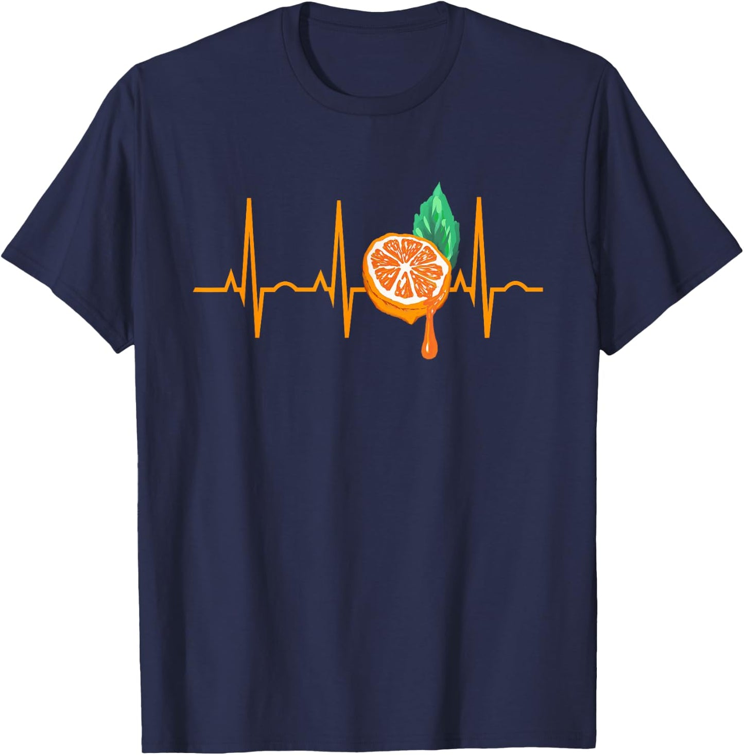 Orange Juice Heartbeat Funny EKG Citrus Gift Men Women Kids T-Shirt - T-Shirt | Navy