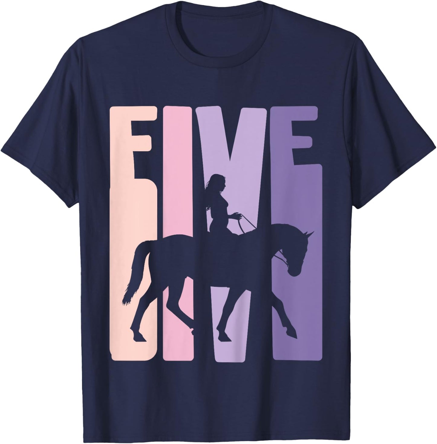 5th Birthday Gift Horse Rider Fan 5 Years Girls T-Shirt - T-Shirt | Navy
