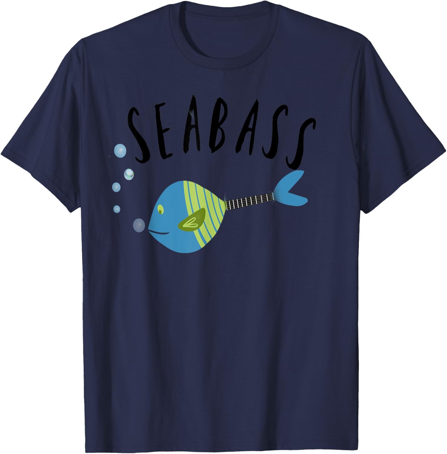 Funny Seabass fishing music guitar student teacher gift Men Women Girls Kids T-Shirt - T-Shirt | Navy
