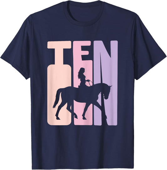 10th Birthday Gift Horse Rider Fan 10 Years Girls T-Shirt - T-Shirt | Navy