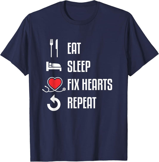 Eat Sleep Fix Hearts Repeat Gift Cardiologist Doctor T-Shirt - T-Shirt | Navy
