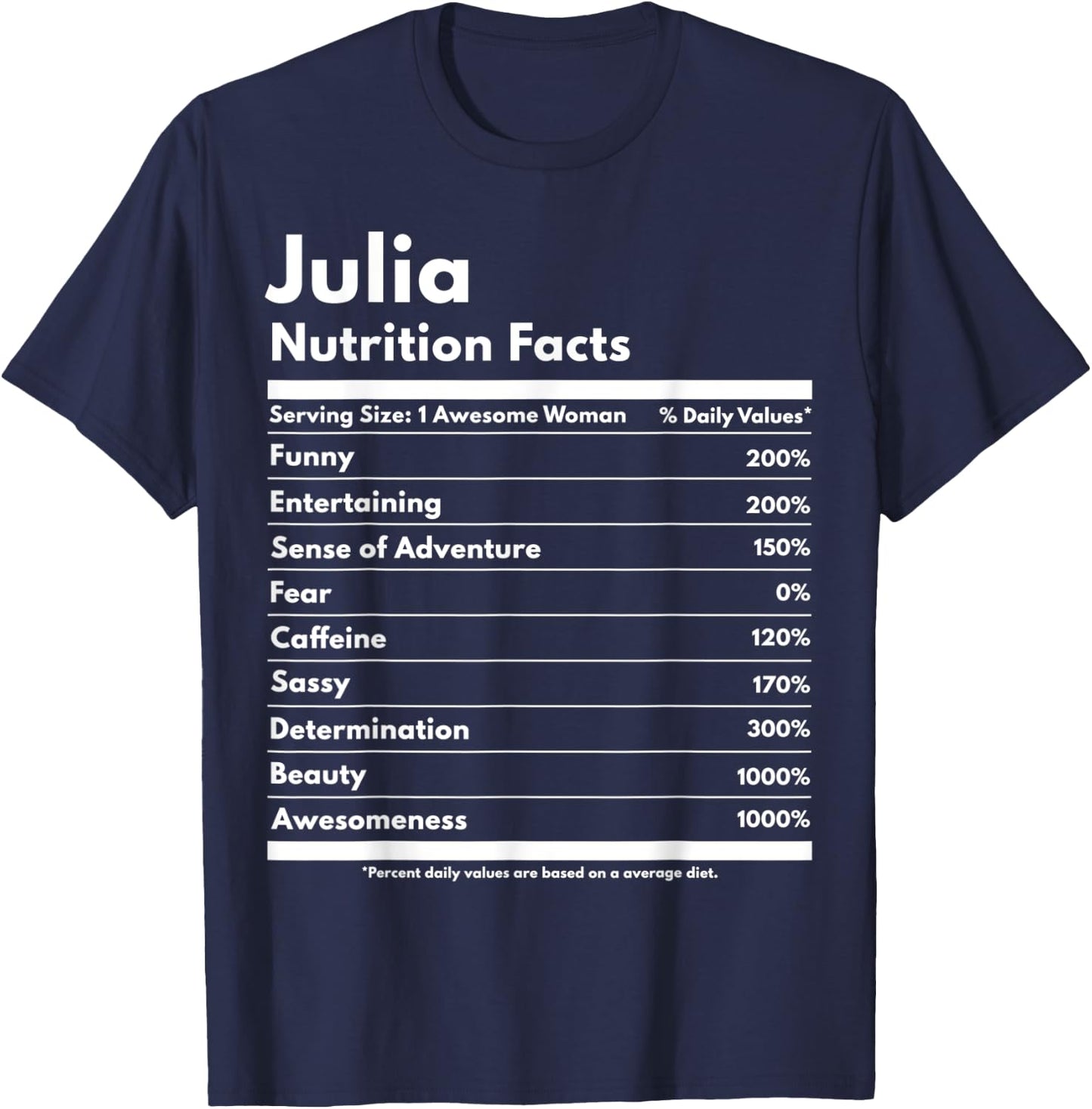 Julia Nutrition Facts Gift Funny Personalized Name Julia T-Shirt - T-Shirt | Navy