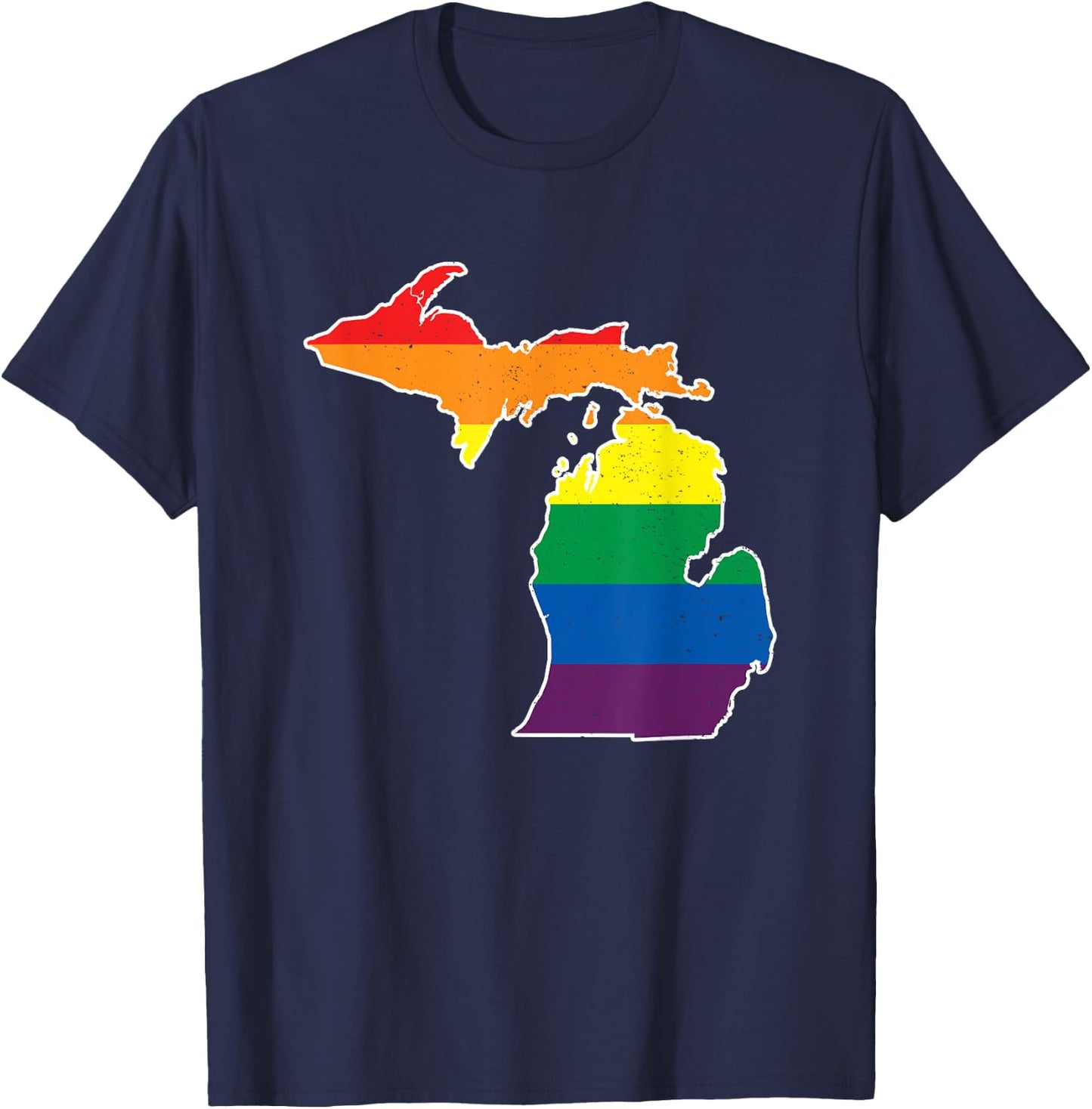 Gay Pride Flag - Michigan State Map - Rainbow Stripes T-Shirt - T-Shirt | Navy