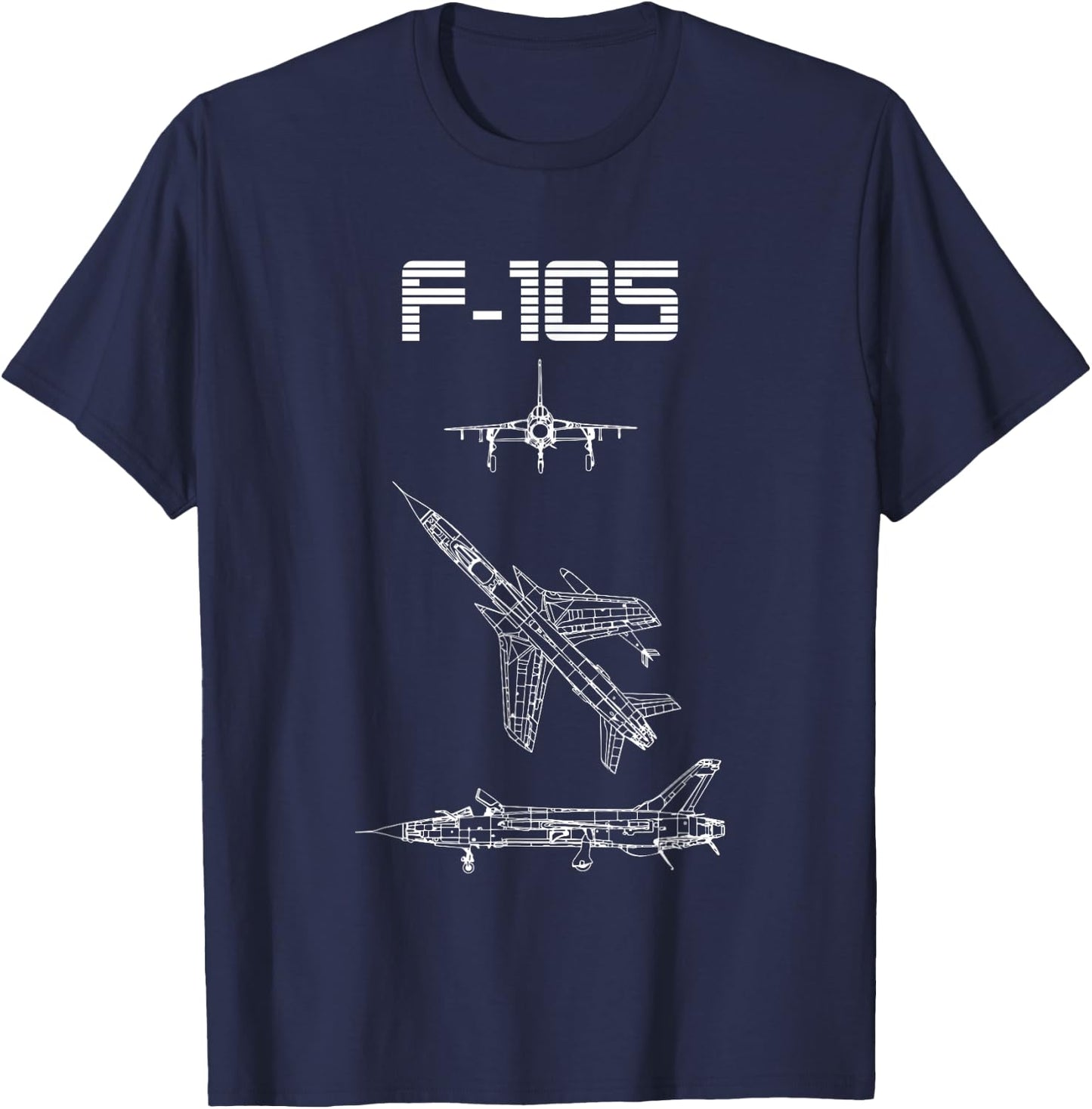 F-105 Fighter Plane Warbird Blueprint Schematics Diagram T-Shirt - T-Shirt | Navy