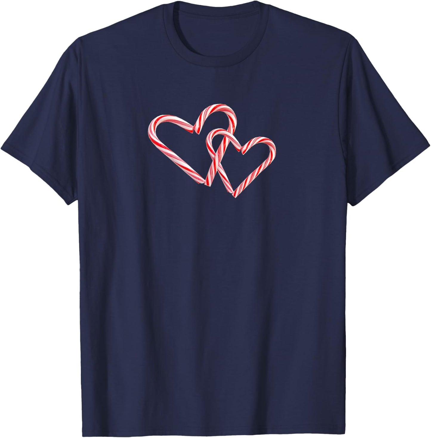 Peppermint Candy Cane Interlocking Hearts Christmas Holiday T-Shirt - T-Shirt | Navy